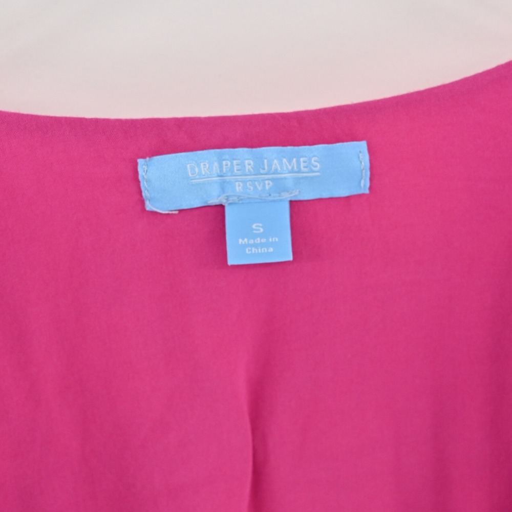 DRAPER JAMES Dress Size S Pink Orange Floral Smocked V Neck Balloon Long Sleeve - Picture 7 of 14